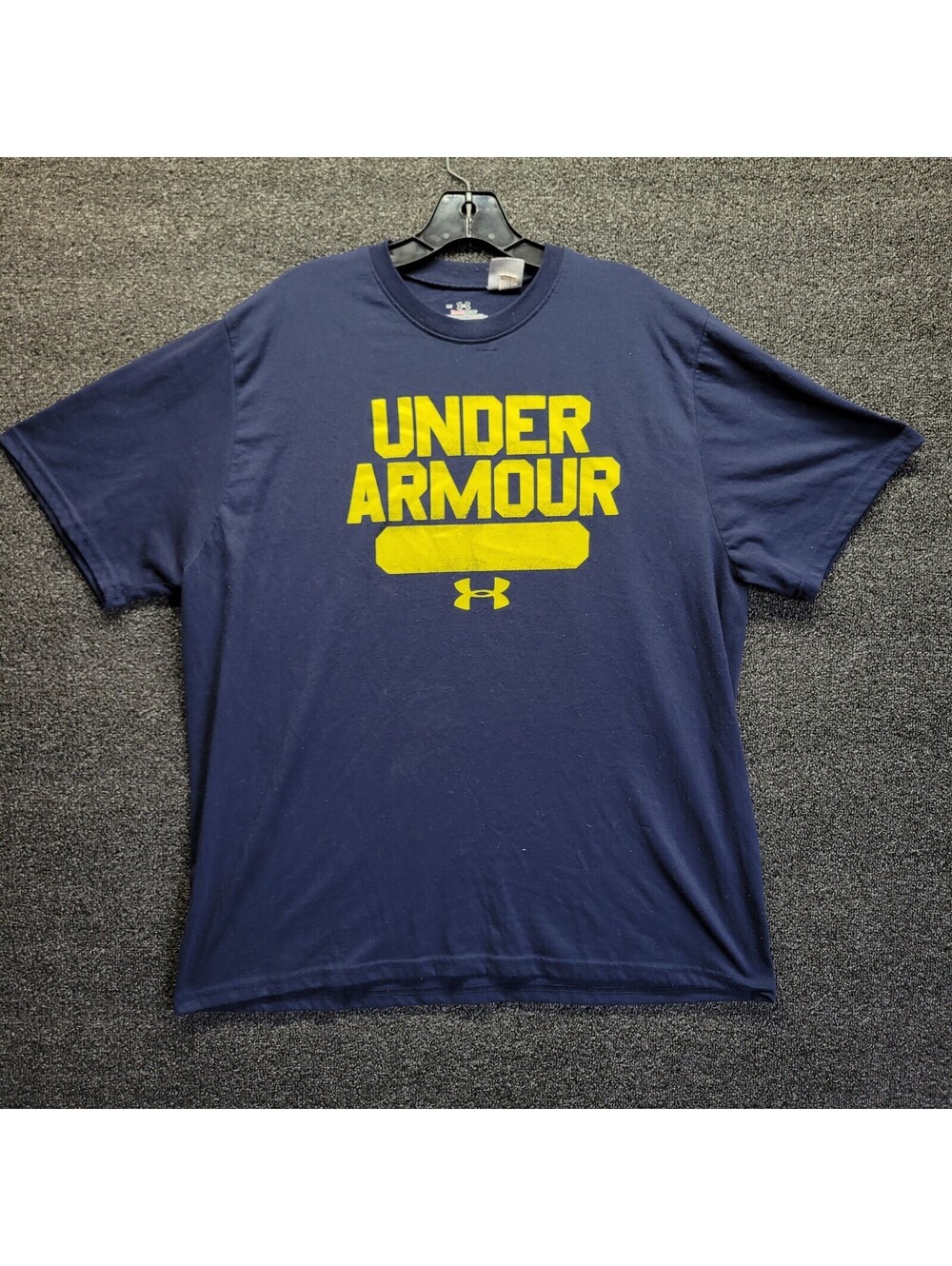 Under Armour Shirt Adult Size Large Logo T-Shirt Blue Yellow UA Men FLAW